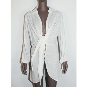 Boho‎ White Front Tie Deep V Neck Long Sleeve Blouse Size Medium